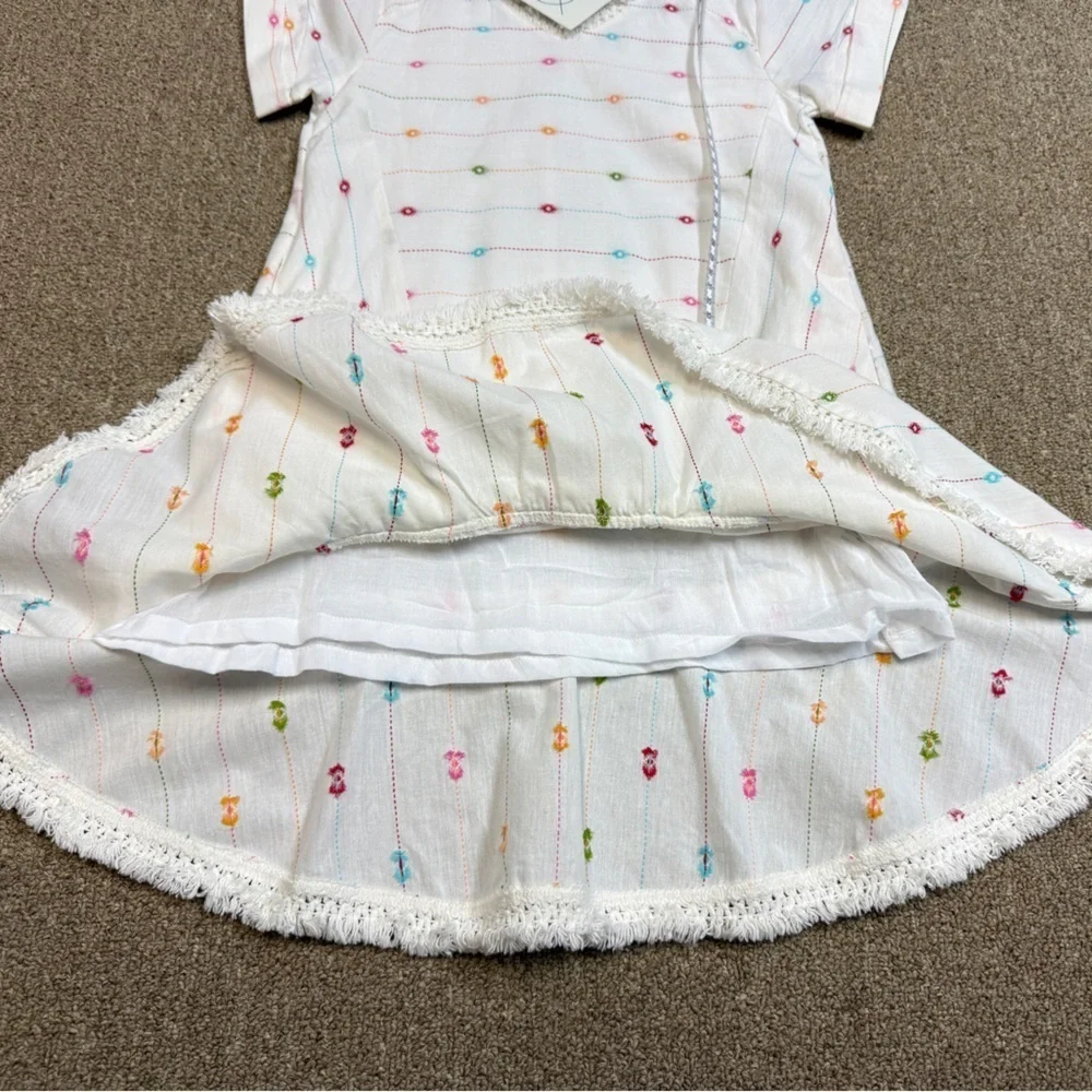 NWT Poppet & Fox: Girls White Dress with Colorful Aztec Design, Size 6